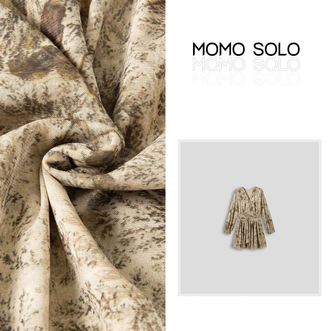 MOMO SOLO「旷谷幽兰」法式V领碎花长袖连衣裙女显瘦气质a字裙78153