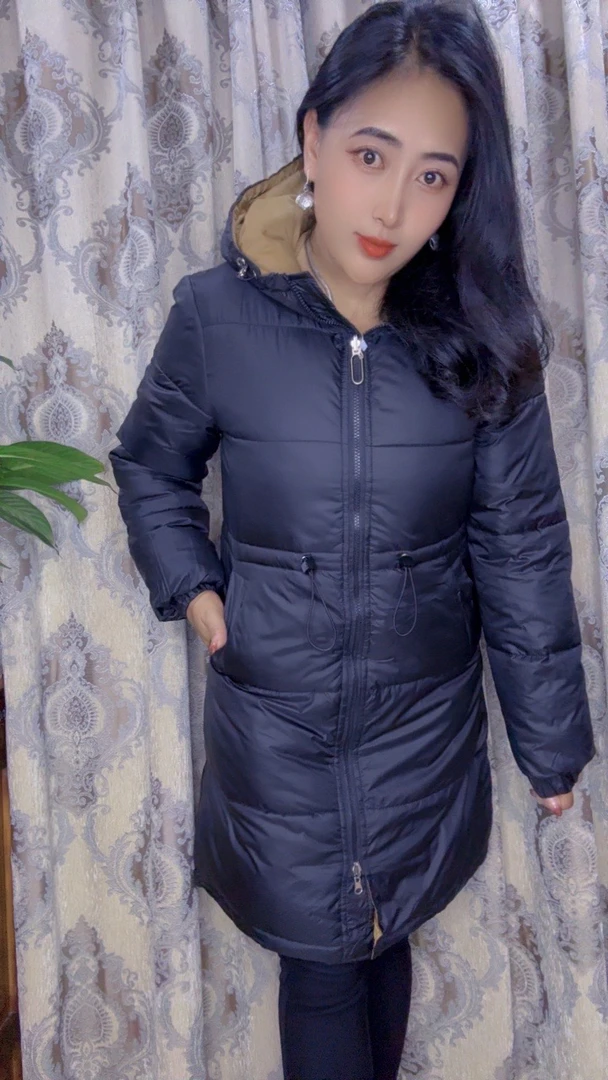 中长款收腰连帽棉服外套