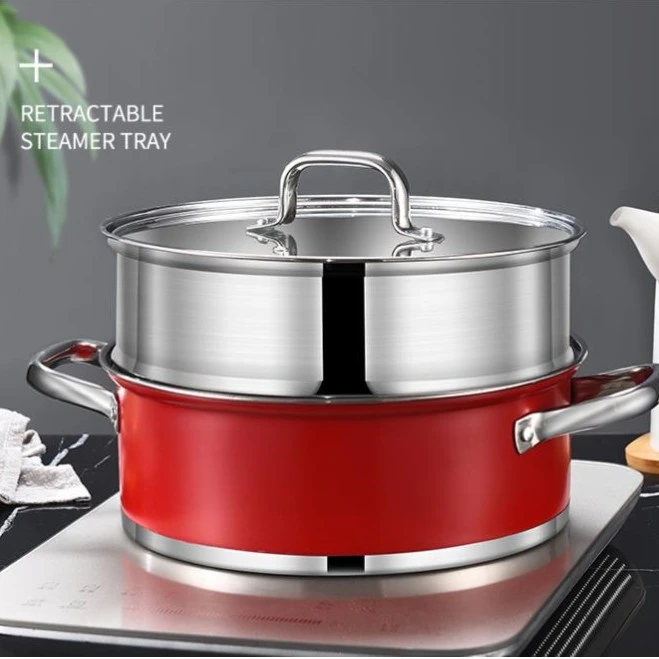 伯尼沃汤蒸锅 不锈钢多功能双层蒸锅28cm 电磁炉煤气炉通用