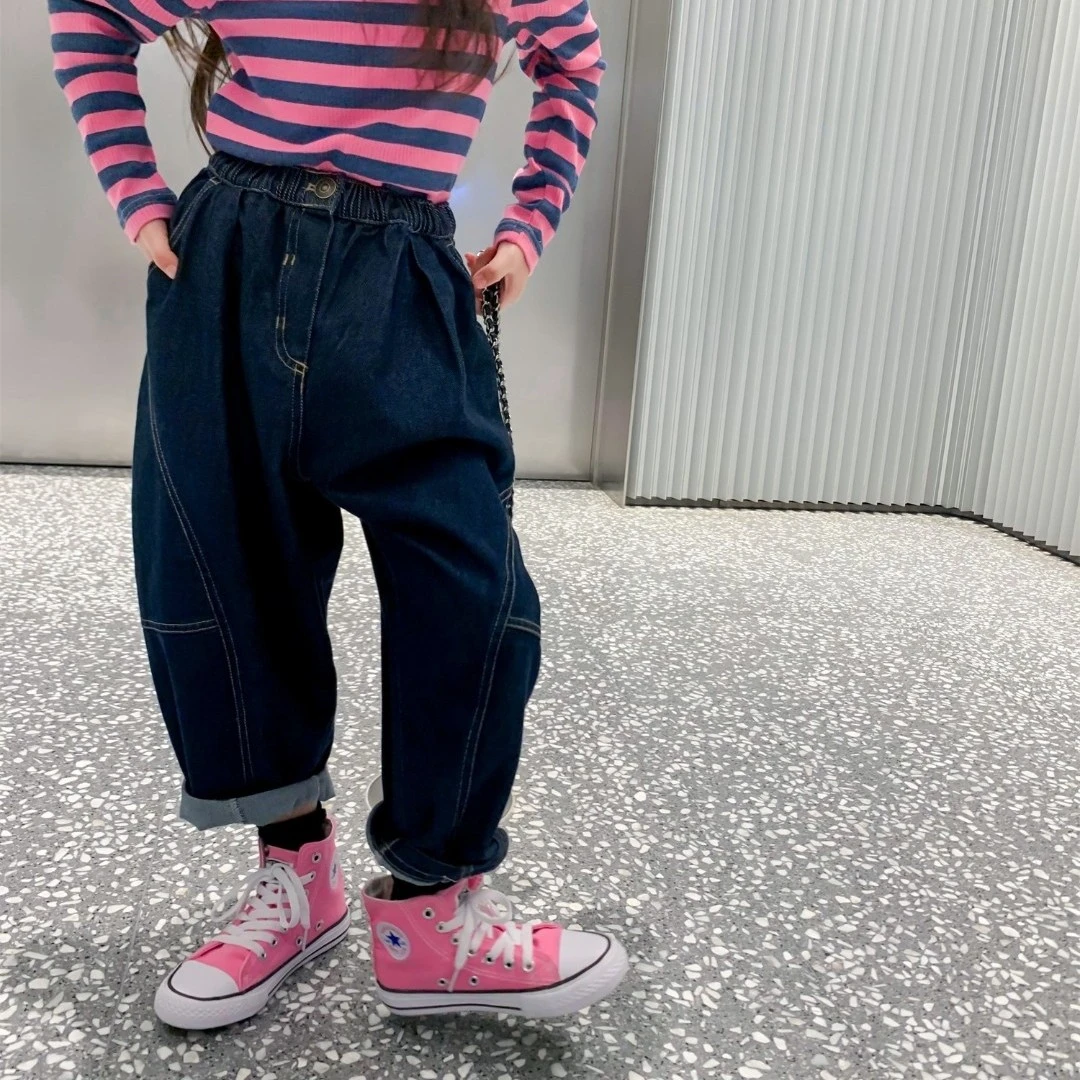 女童牛仔裤2025春秋新款小女孩韩版宽松百搭直筒裤洋气长裤