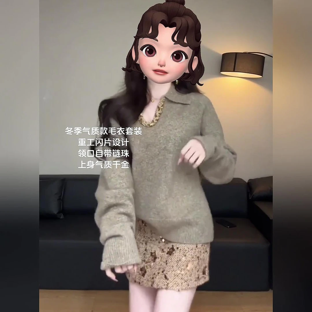 法式高级小香风重工翻领软糯针织衫上衣温柔风设计短款针织毛衣