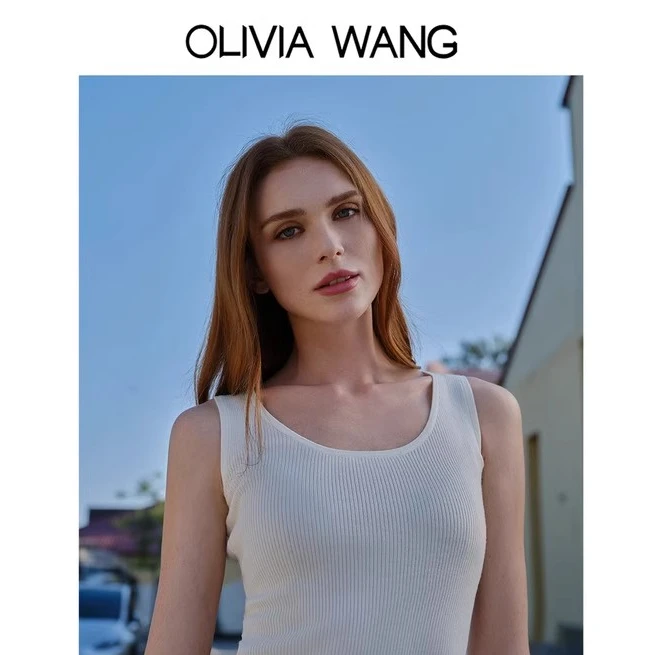 oliviawang 高级感U领气质白色羊毛打底衫内搭修身针织无袖背心女