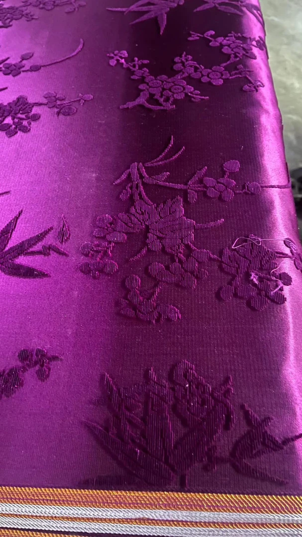 【漳缎】门幅70   全真丝火龙果紫色红梅兰竹菊漳缎  桑蚕丝面料
