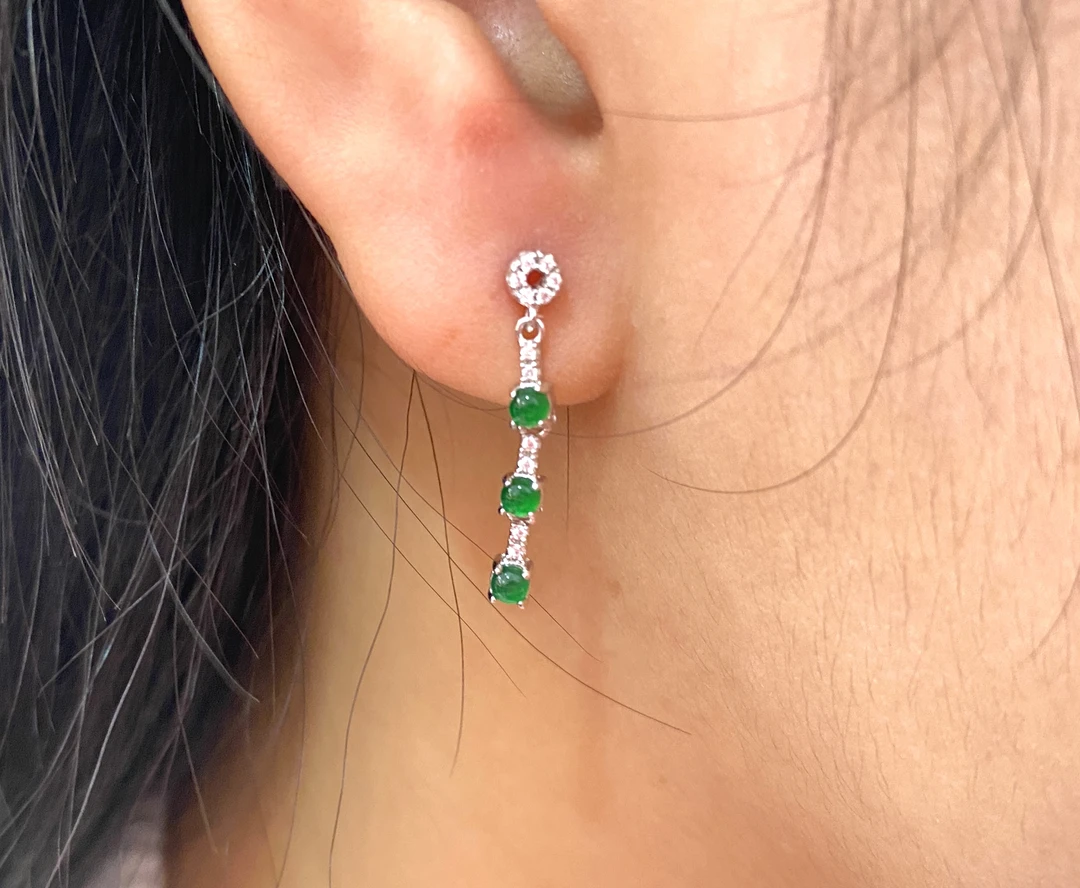 天然翡翠直播翡翠耳钉自家原石切割定制翡翠珠宝E001