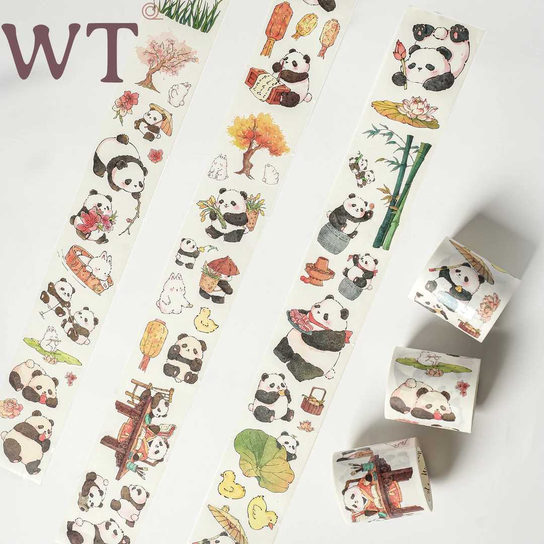 WT原创胶带 胖达的奇妙之旅 国风可爱动物熊猫和纸胶带模切Panda