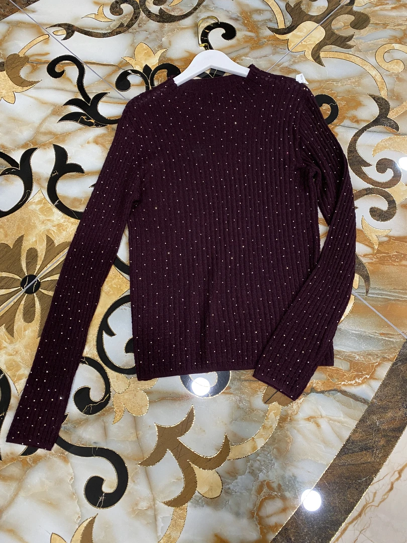 欧洲站2024秋冬新款欧货软糯羊毛圆领镶钻修身针织打底衫上衣女