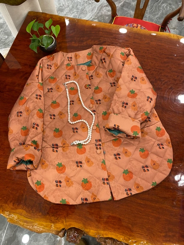 （好柿花生）柿事如意2024冬季新款欧货时尚洋气菱形格纹花色棉服