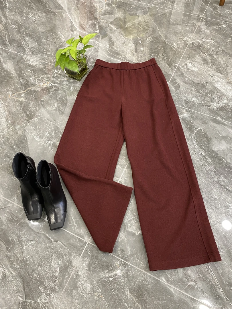 欧洲站时尚松紧腰宽松休闲阔腿裤女2024秋冬纯色直筒裤高腰裤