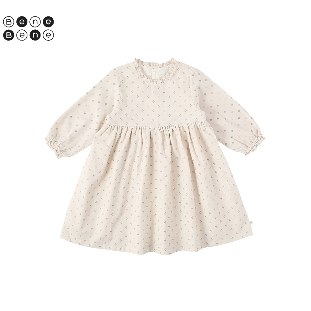 BeneBene秋冬泡泡袖儿童蕾丝碎花女童长袖甜美舒适雷尔褶边连衣裙
