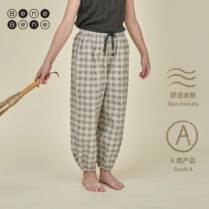 BeneBene新款春夏季新款男童女童透气宽松舒适经典奥德格子裤子