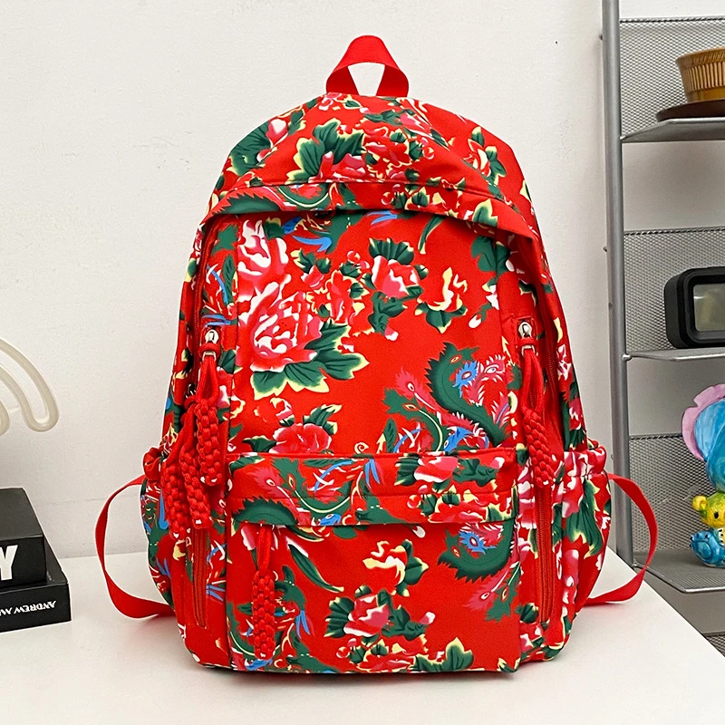 高中生大学生洋气背包大花布双肩包民族风大容量休闲运动旅行背包