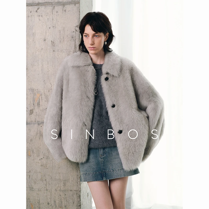SINBOS月夜银霜 进口托斯卡纳皮毛一体外套女2024秋冬新款