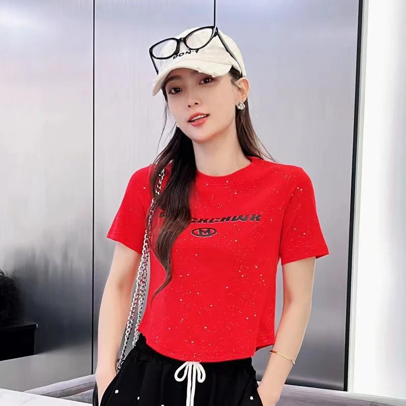 1124款罗纹棉洒金满天星印花修身半袖