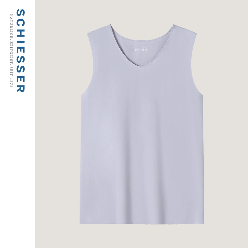 SCHIESSER舒雅铂雅早秋新品男士140支长绒棉V领保暖打底背心