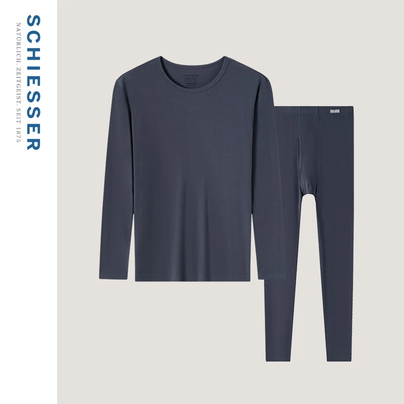 SCHIESSER舒雅早秋新品S2男舒美棉3A抗菌抑菌圆领保暖内衣套装