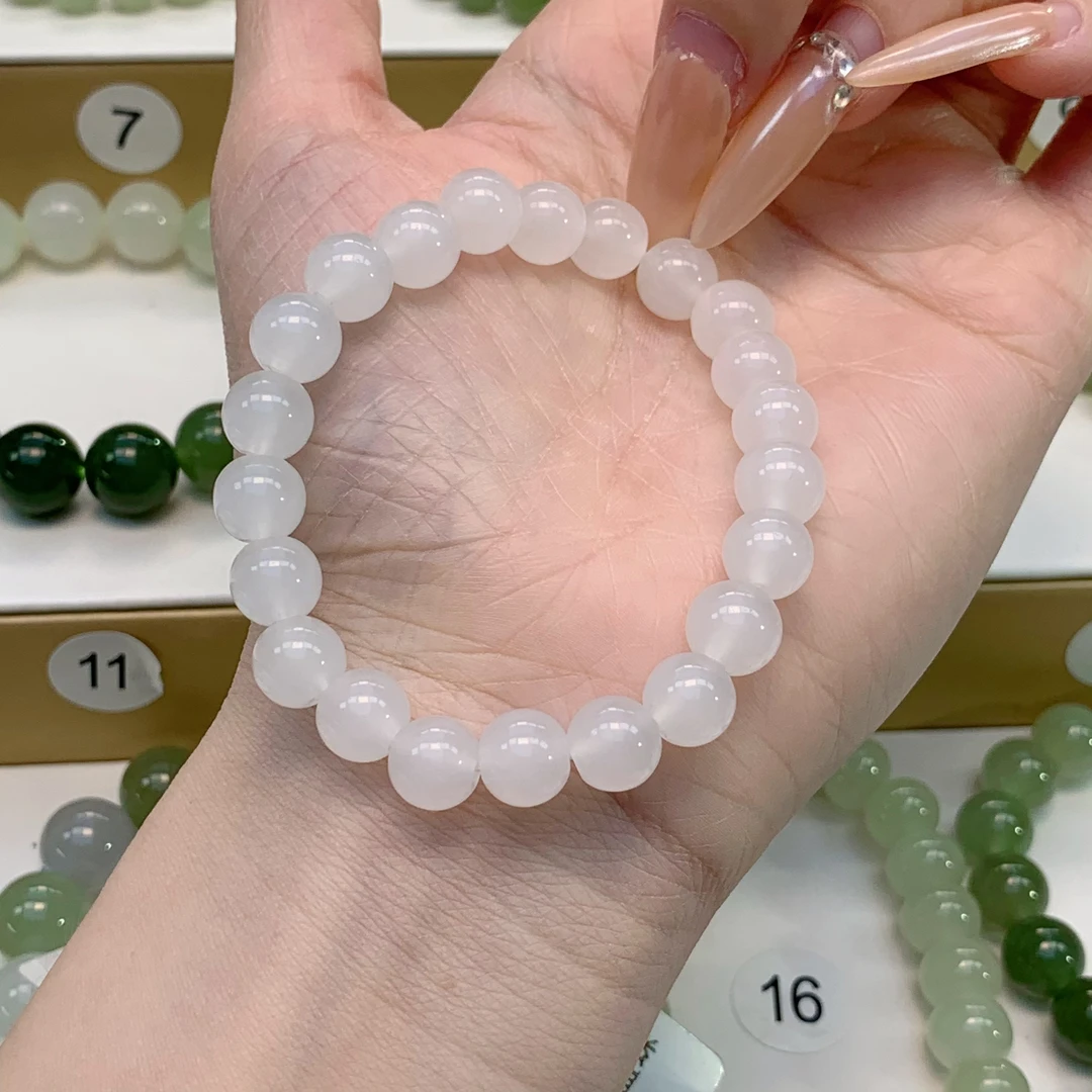 天然正品和田玉8mm白玉手串BY08冰透时尚高冰精美多样性发其一