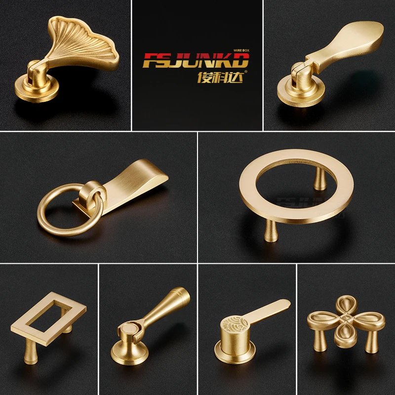 抽屉黄铜拉手衣柜门酒橱柜新中式实木简约欧式黄铜实心电视柜把手