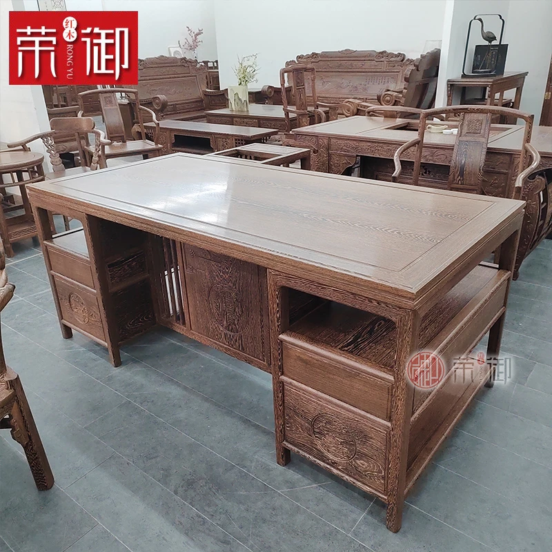 红木鸡翅木干泡茶桌椅组合新中式泡茶办公桌接待茶台
