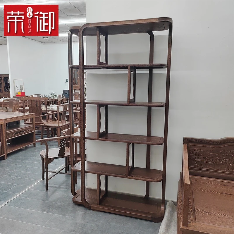 红木鸡翅木109cm书博架新中式博古架多宝阁简约茶叶架子书架