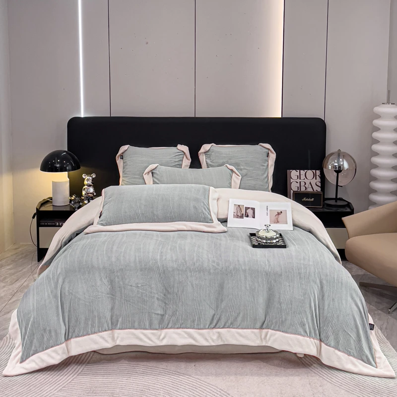 艳子家！雕花加厚防静电不掉毛牛奶绒冬季保暖四件套 -华尔兹