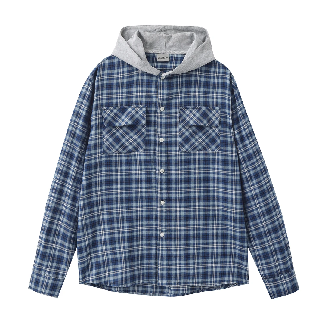 COLDSTONE 高街连帽格子衬衫卫衣外套宽松设计感日常百搭潮流男女
