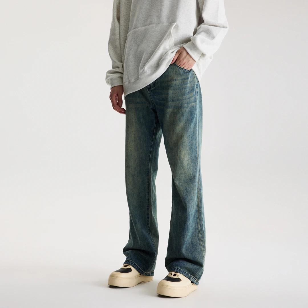 COLDSTONE 美式复古怀旧蓝牛牛仔裤水洗做旧直筒宽松男女秋冬