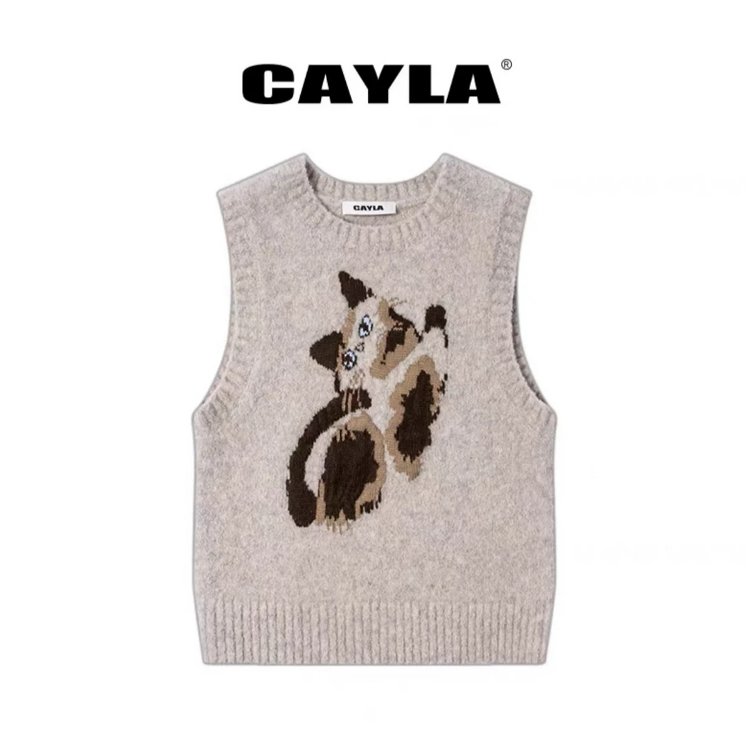 CAYLA 设计猫咪毛织背心甜美柔软亲肤无袖上衣女