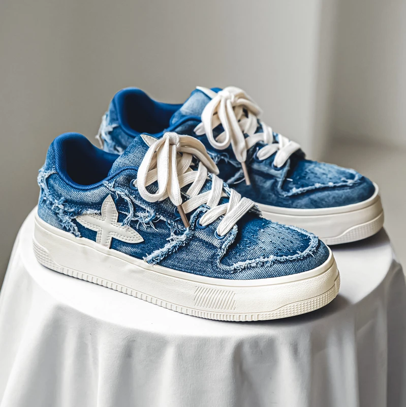 水洗复古做旧拉毛帆布鞋男厚底运动休闲板鞋小众设计感鞋子男潮鞋