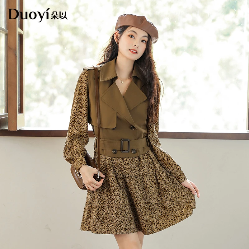 朵以2023秋季新款时尚绑带马甲碎花连衣裙显瘦两件套37DQ831038