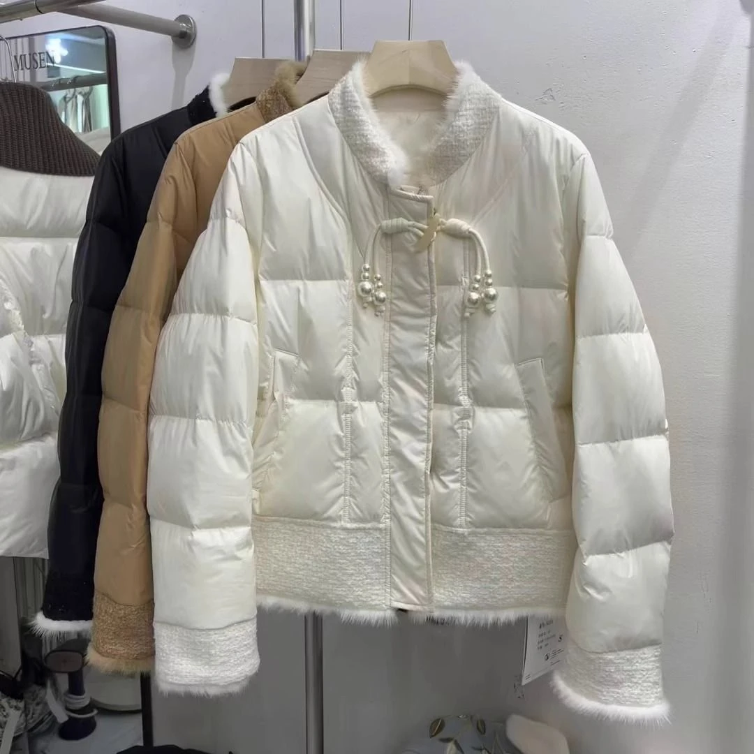 新中式拼接服女短款大码2023冬季新款胖mm设计感立领外套潮