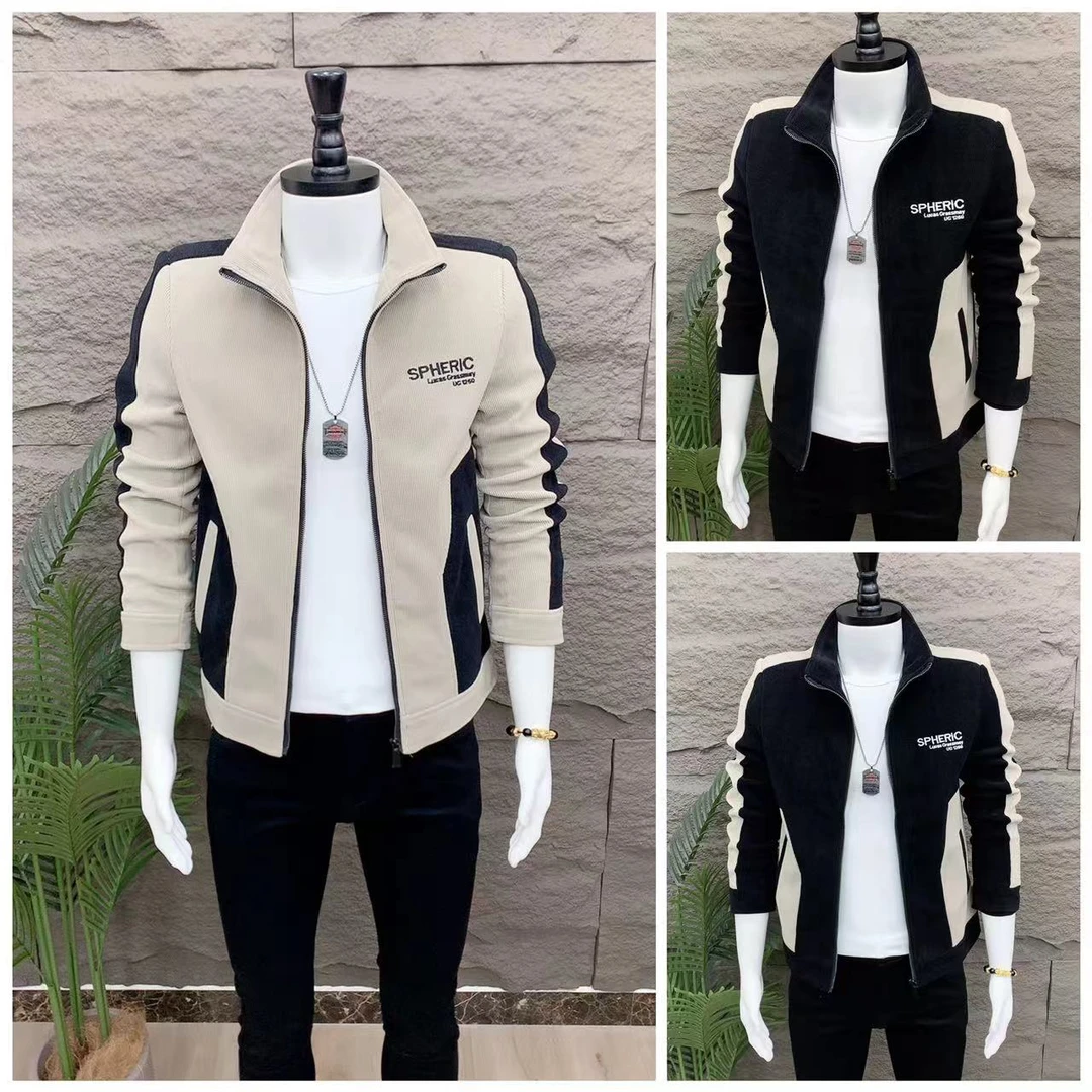 男士外套春秋款拼色上衣服潮流帅气休闲男装青年立领夹克外衣6601