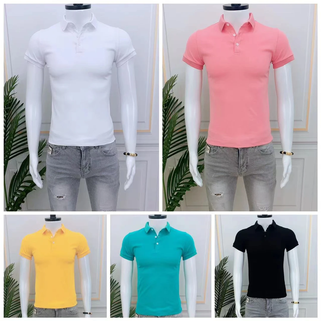 2025夏季时尚修身短袖polo衫男士韩版潮流个性百搭翻领纯色半袖