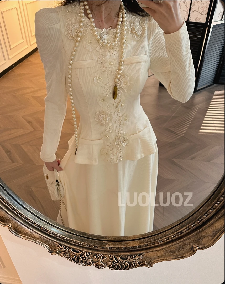 【现货】LUOLUOZ【漫花之恋】气质重工立体花朵假两件长款连衣裙JF504