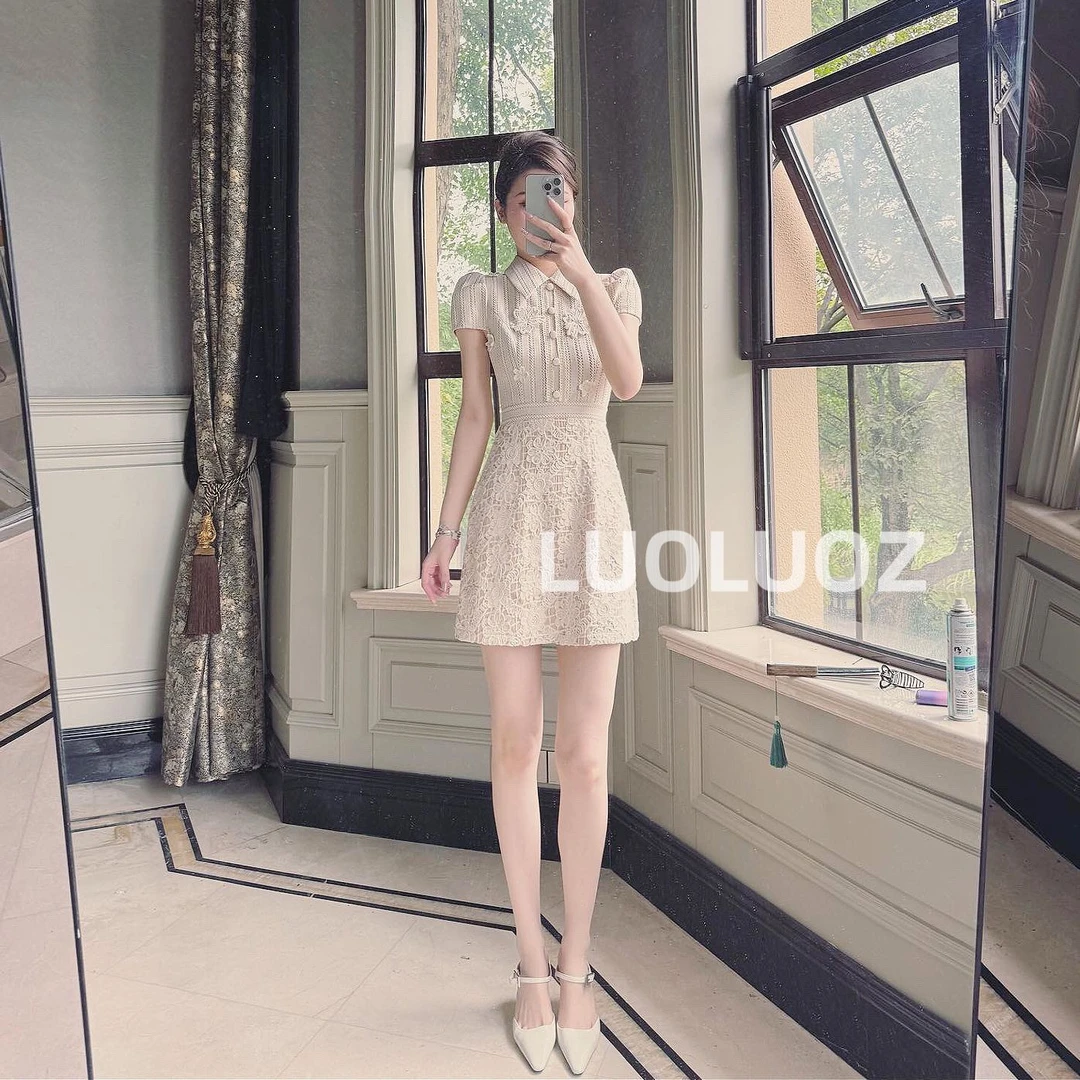 【现货】LUOLUOZ【浮雕繁华】全棉气质polo领时尚短款连衣裙H81692