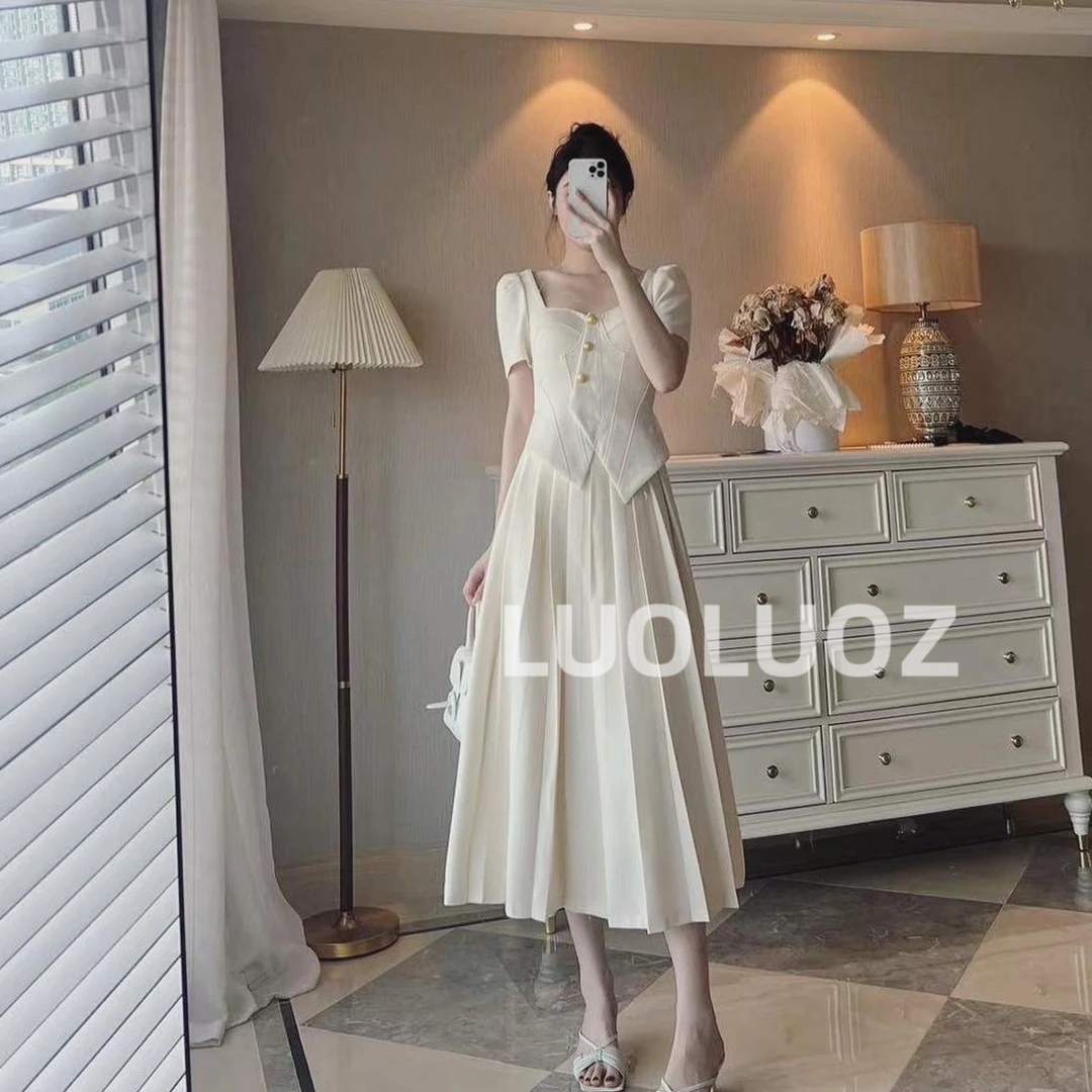 【现货】LUOLUOZ【白玉海棠】不规则气质抹胸拼接半身裙连衣裙H8702