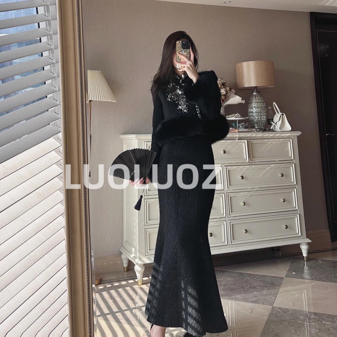 【现货】LUOLUOZ【玉生烟】狐狸毛白鸭绒绵羊毛外套半身裙两件H81138