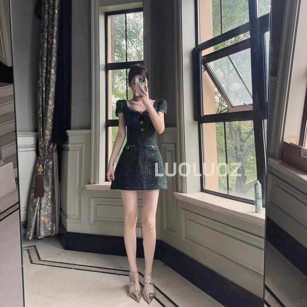 【现货】LUOLUOZ【夏日花期】气质小香风轻奢收腰短款连衣裙H81807