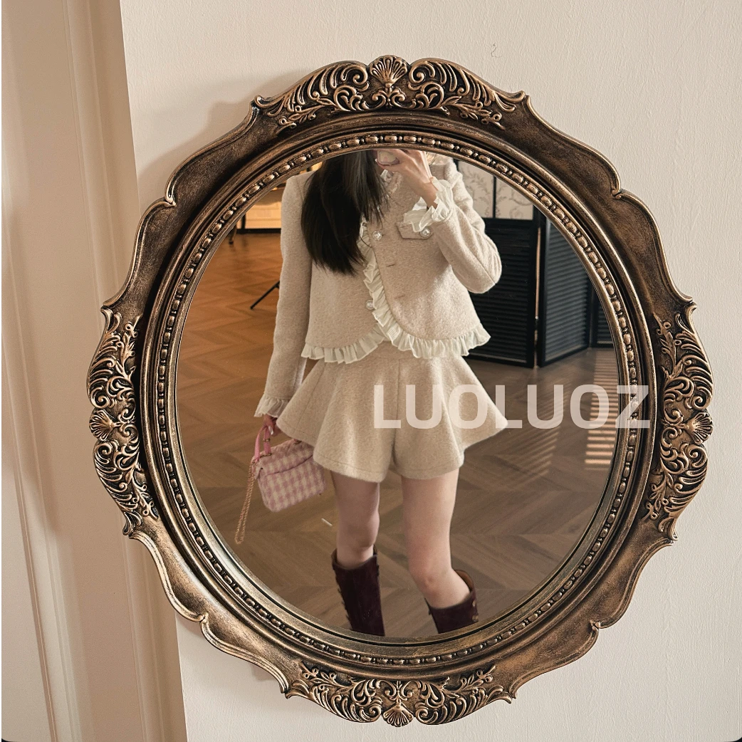 【现货】LUOLUOZ【镜中花影】气质花边上衣外套＋短裤两件套JF418