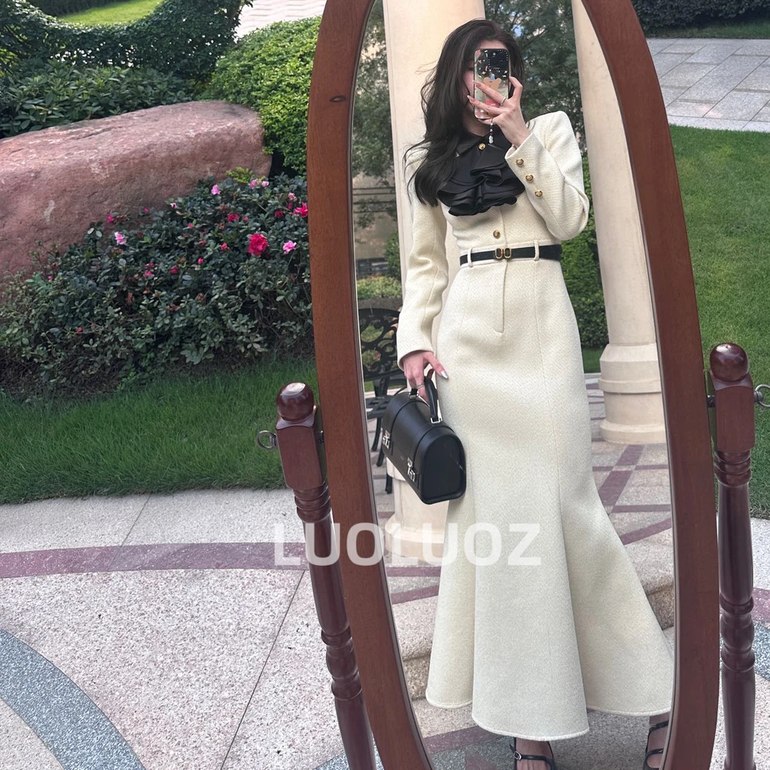 【现货】LUOLUOZ【千年之恋】气质性感包臀鱼尾高弹力长袖连衣裙H8917