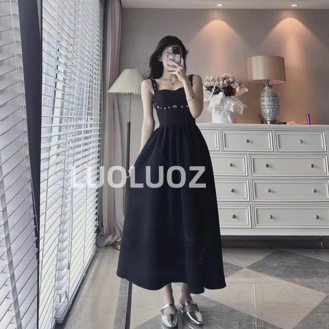 【现货】LUOLUOZ【花悦馥语】法式复古镶钻高腰显瘦连衣裙A9126