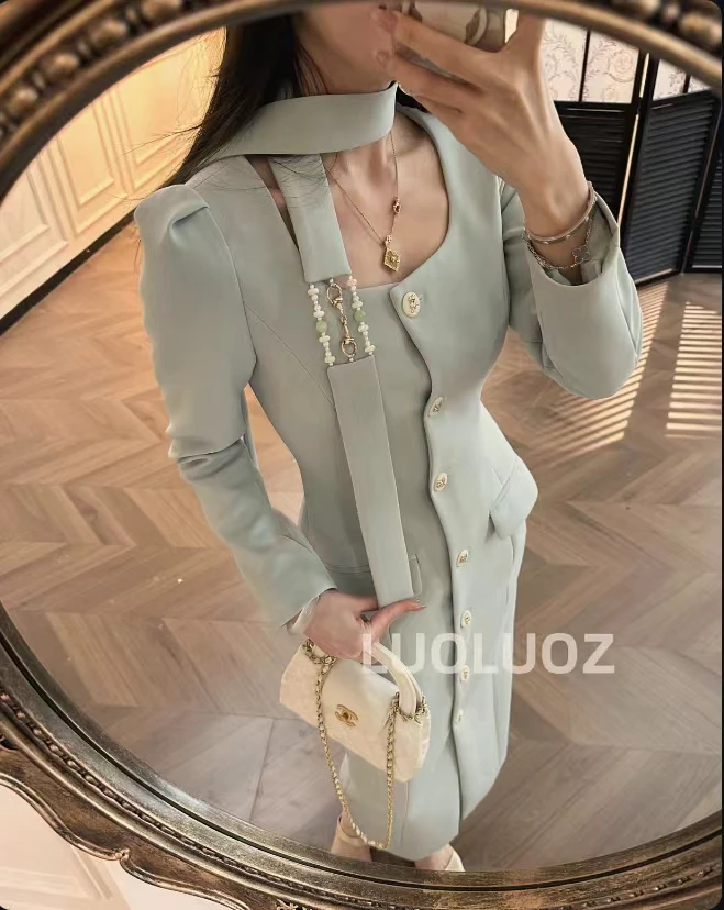 【现货】LUOLUOZ【秋叶花语】秋季气质挂脖设计女神范连衣裙JF318