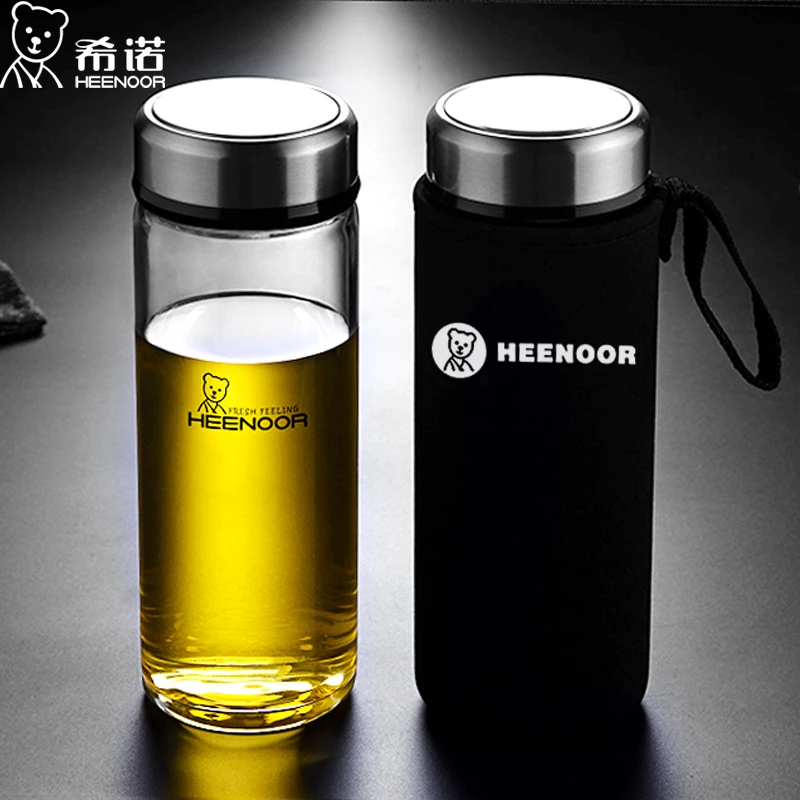 希诺玻璃杯单层加厚带盖泡茶杯矮胖杯子男商务家用便携耐热水杯