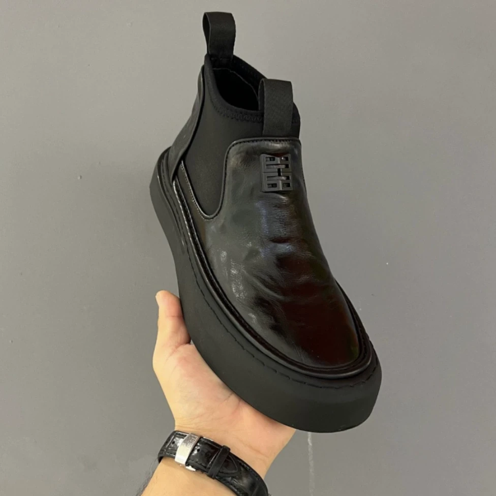 冬季新款高帮休闲皮鞋英伦男士时尚黑色切尔西靴230986-HXY