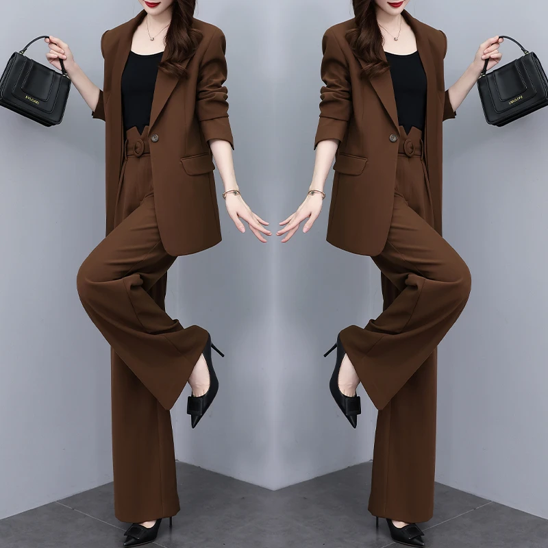 总裁三件套女西装2025秋季新款高腰阔腿裤设计感高级时尚西服套装