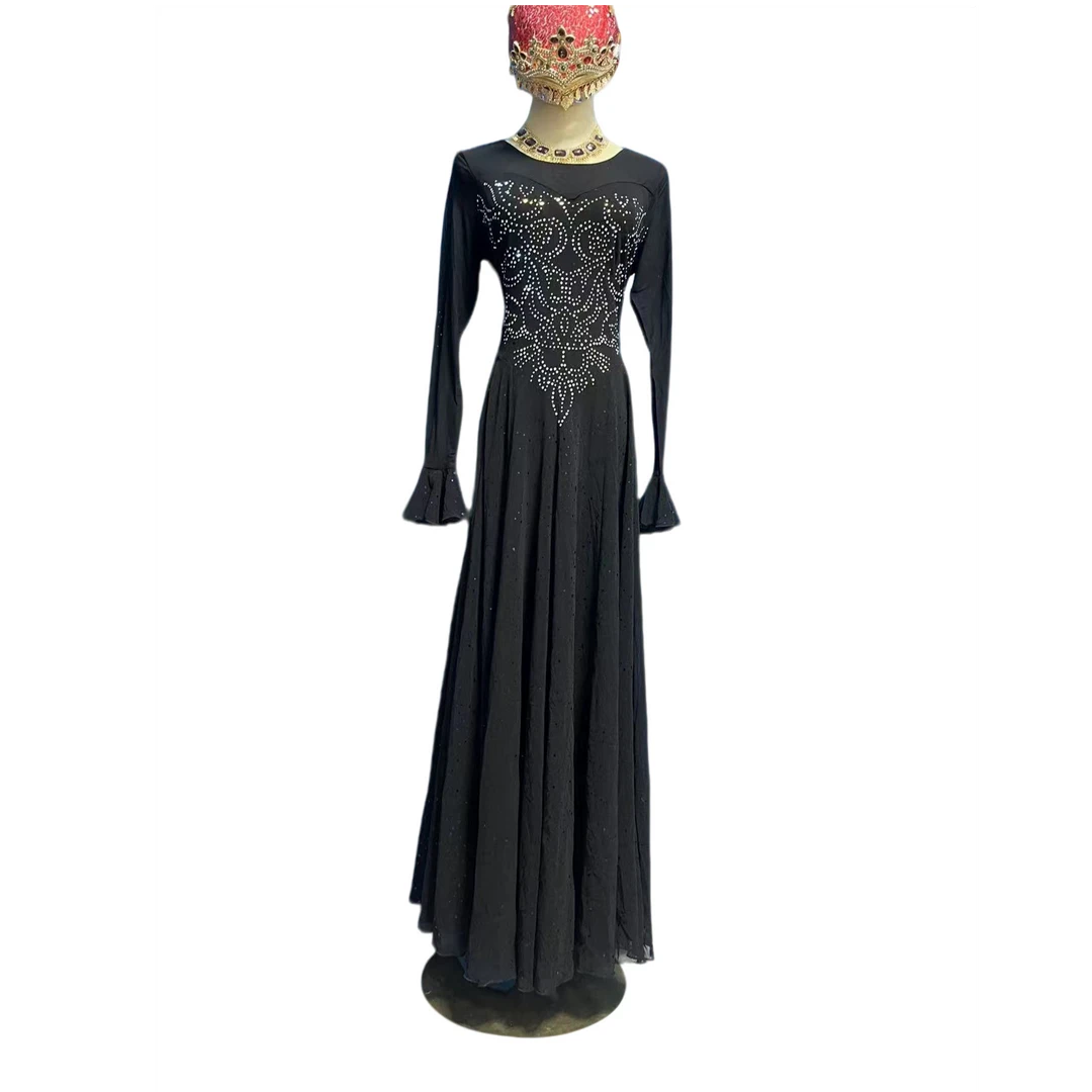 时尚民族服饰店纯黑色亮片大摆裙气质优雅摩登主持人年会