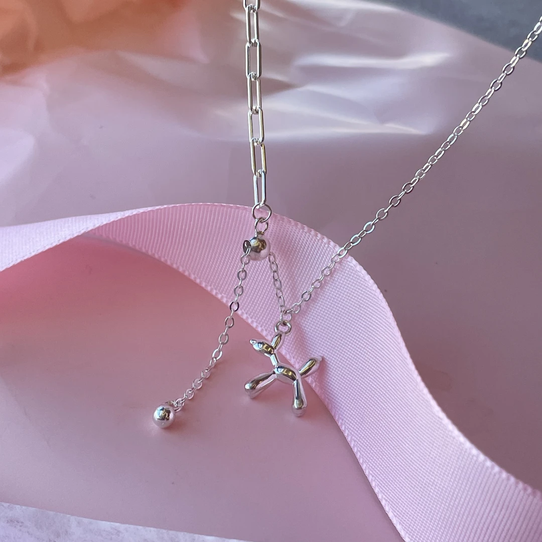 坠链均足银 足银990气泡狗项链时尚可爱百搭甜美简约个性设计感