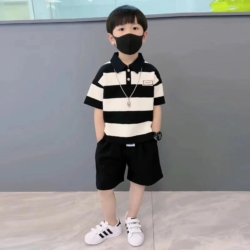 男童夏装儿童短袖套装新款男宝宝夏天休闲帅气翻领上衣短裤两件套