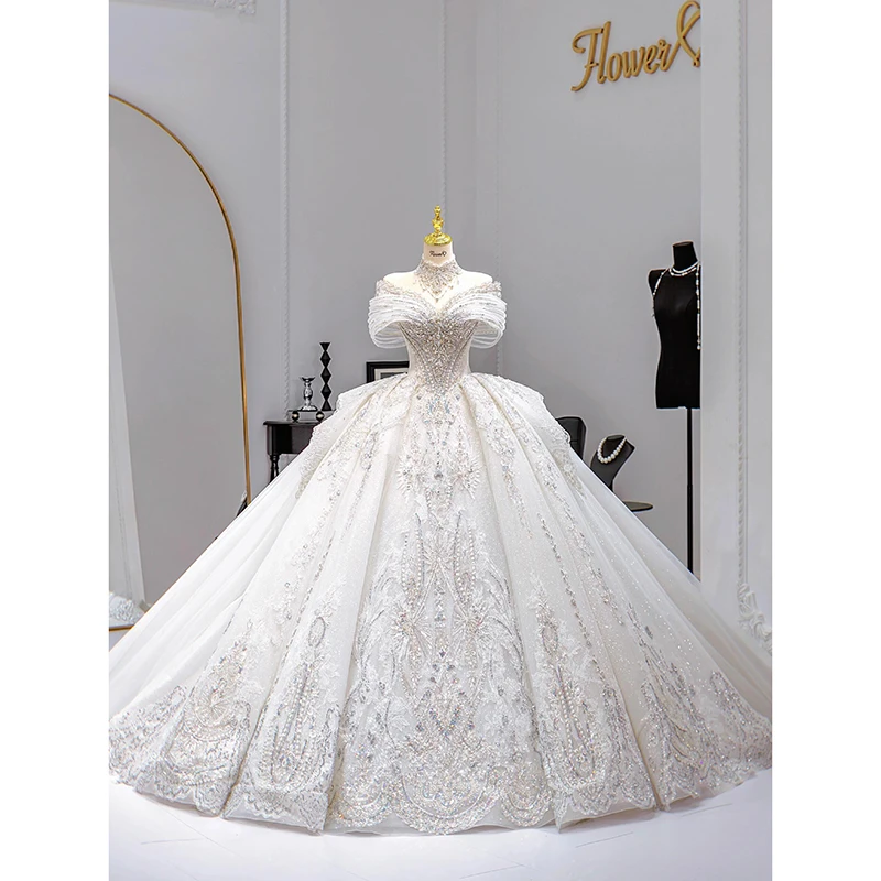 婚纱一字肩2025新款新娘宫廷风重工主纱高级质感复古婚纱礼服