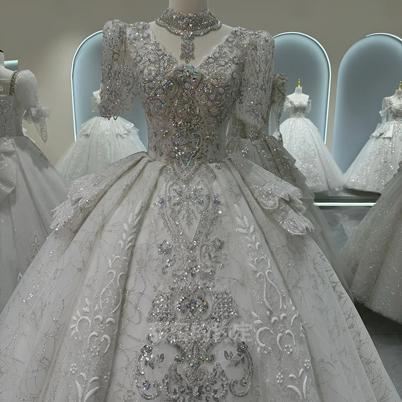 重工婚纱新娘2025新款主纱礼服高级质感大码孕妇小个子胖m高定V领