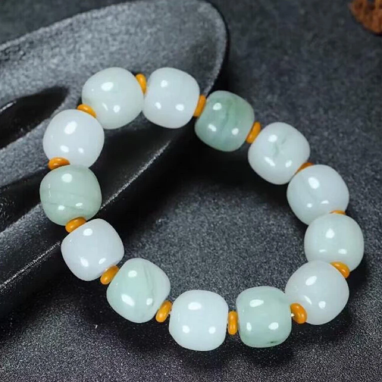 【华之京】天然玉石手串 女款精美单圈天山翠手链10mm时尚桶珠手链